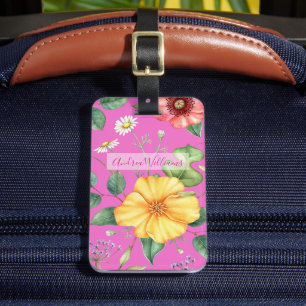 Étiquette À Bagage Dessin Vintage fleur sauvage / Chick, rose