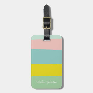 Étiquette À Bagage Destination Voyageur à Rayures Pastel Personnalisé