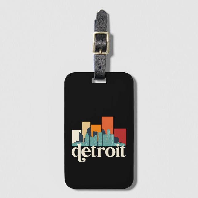 Étiquette À Bagage Detroit Michigan City Skyline Retro City Art (Devant Vertical)