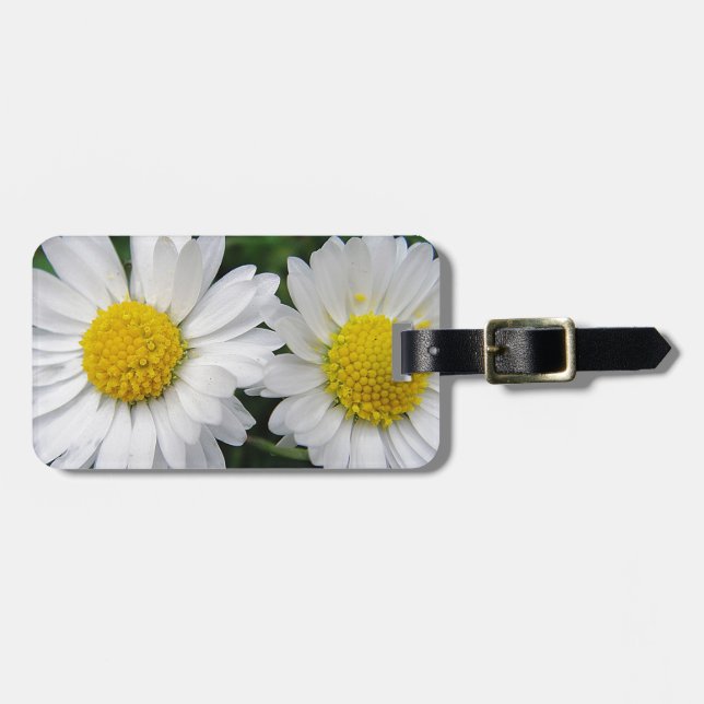 Étiquette À Bagage Deux mignons, marguerites blanches (Devant horizontal)