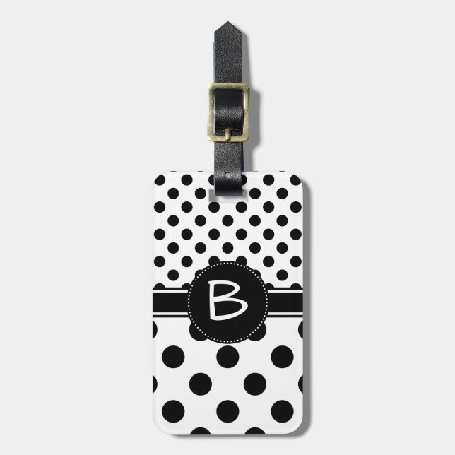 Étiquette À Bagage Deux motifs de points noirs monogramme (Devant Vertical)