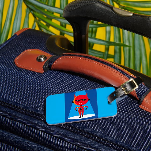 Étiquette À Bagage Devil Superhero caractère gras rouge et bleu (Créateur téléchargé)