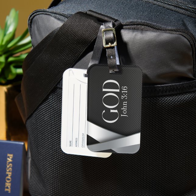 Étiquette À Bagage DIEU | John 3:16 Avec Arrière - plan métallique au (Créateur téléchargé)