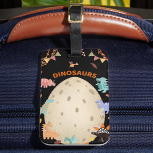 Étiquette À Bagage Dinosaures d'aquarelle adorable avec gros Oeuf Din
