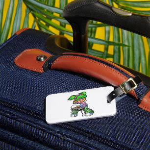 Étiquette À Bagage DJ Girl avec cheveux verts et casques