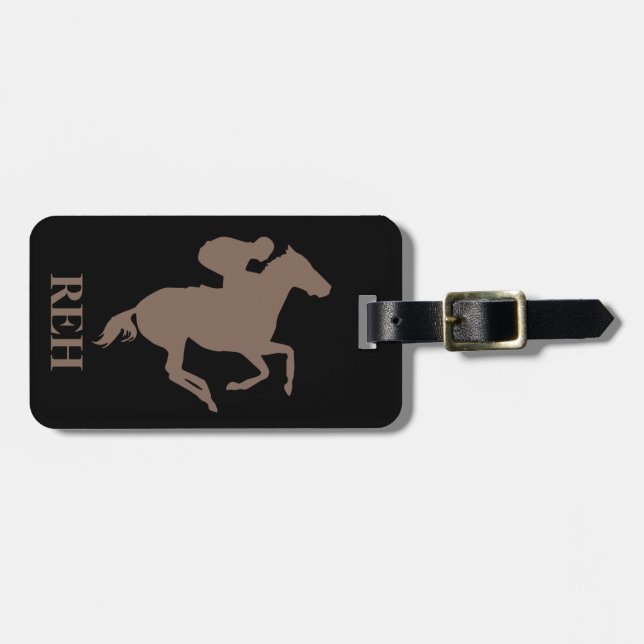 Étiquette À Bagage do-it-yourself Monogramme Taupe Cheval de Course B (Devant horizontal)