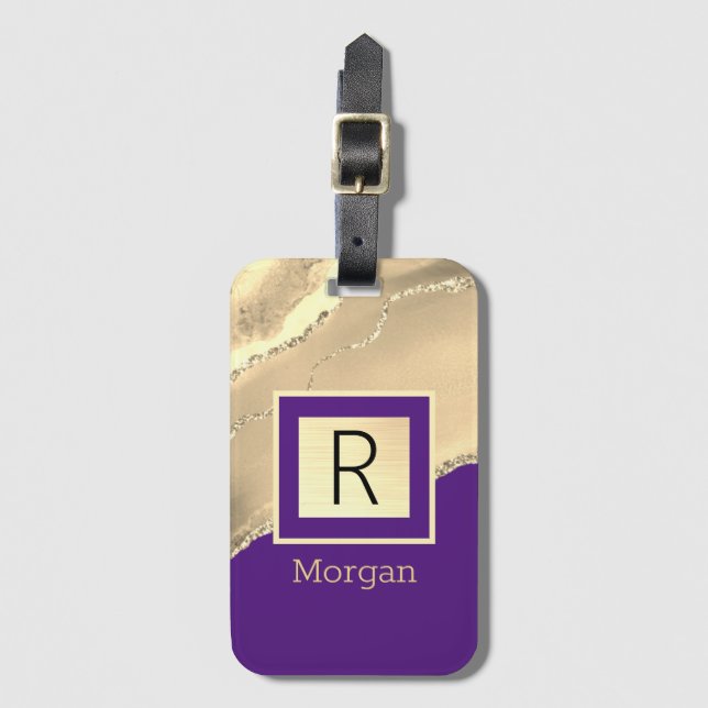 Étiquette À Bagage do-it-yourself Nom & Monogramme, Boîte violette &  (Devant Vertical)