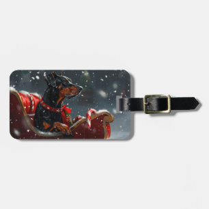 Étiquette À Bagage Doberman Fête de Noël Festif
