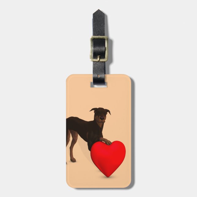 Étiquette À Bagage Doberman Pinscher Avec Coeur (Devant Vertical)