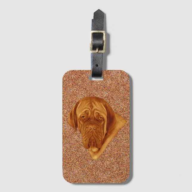 Étiquette À Bagage Dogue De Bordeaux Sooky Face Chien, (Devant Vertical)