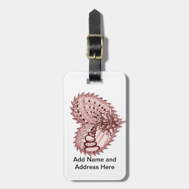 Étiquette À Bagage Doodle de feu de coeur rouge (Devant Vertical)