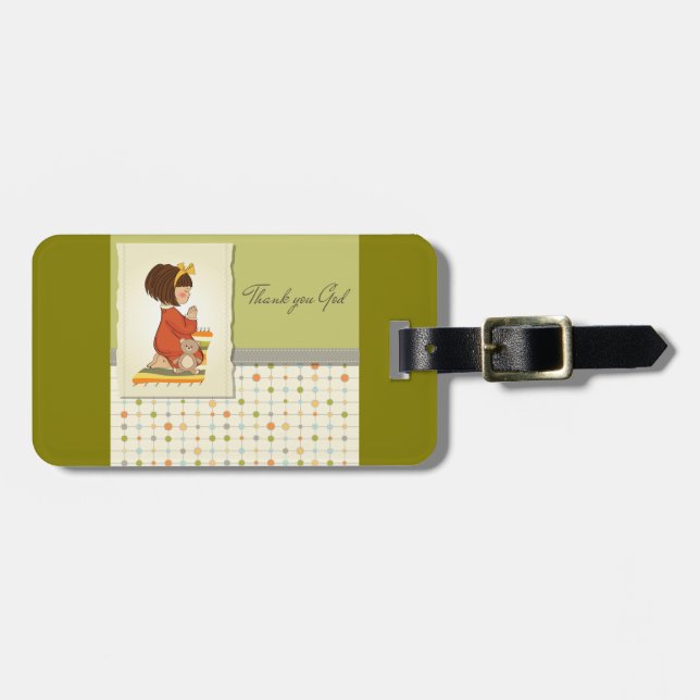 Étiquette À Bagage Douce Fille Priante Merci Dieu (Devant horizontal)