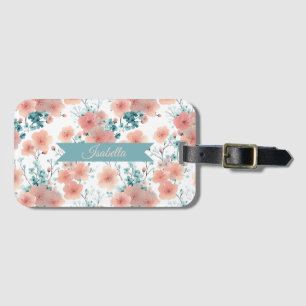 Étiquette À Bagage Douce Fleur Rose Personnalisée de Printemps Vintag