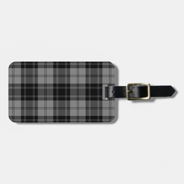 Étiquette À Bagage Douglas tartan noir gris plaid (Devant horizontal)