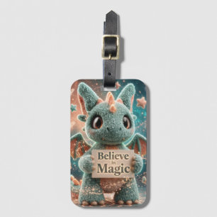 Étiquette À Bagage Doux Dragon Peluche de Fantaisie Tenant Croire en