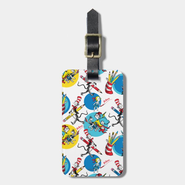 Étiquette À Bagage Dr. Seuss | Personnages avec des crayons motif (Devant Vertical)