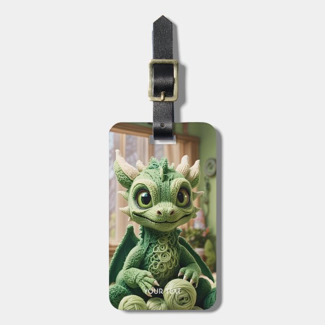 Étiquette À Bagage Dragon à fils vert mignon Imaginaire (Devant Vertical)