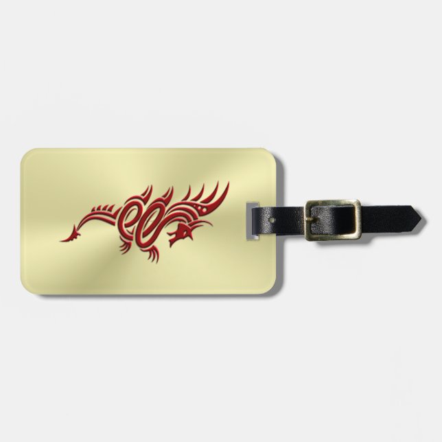 Étiquette À Bagage Dragon Crimson oriental, Embossed-effet sur l'or (Devant horizontal)
