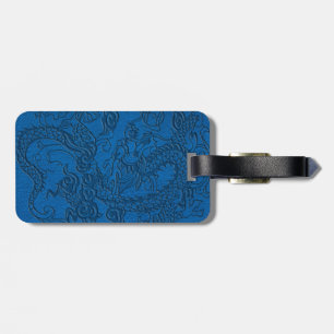 Étiquette À Bagage Dragon de relief sur la texture en cuir bleue de