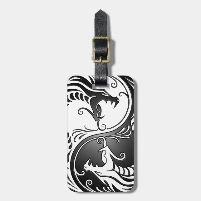 Étiquette À Bagage Dragons, blanc et noir de Yin Yang (Devant Vertical)