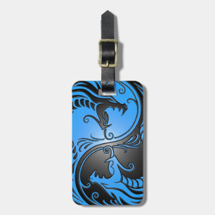 Étiquette À Bagage Dragons, bleu et noir de Yin Yang