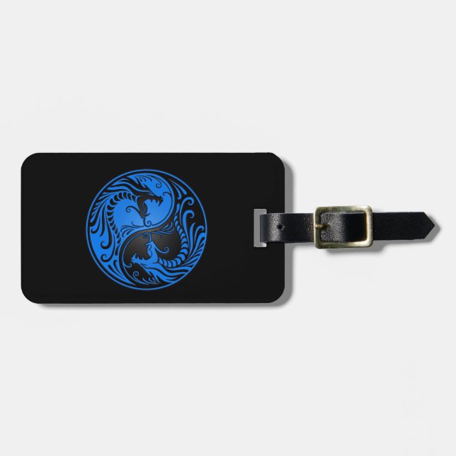 Étiquette À Bagage Dragons bleus et noirs de Yin Yang (Devant horizontal)