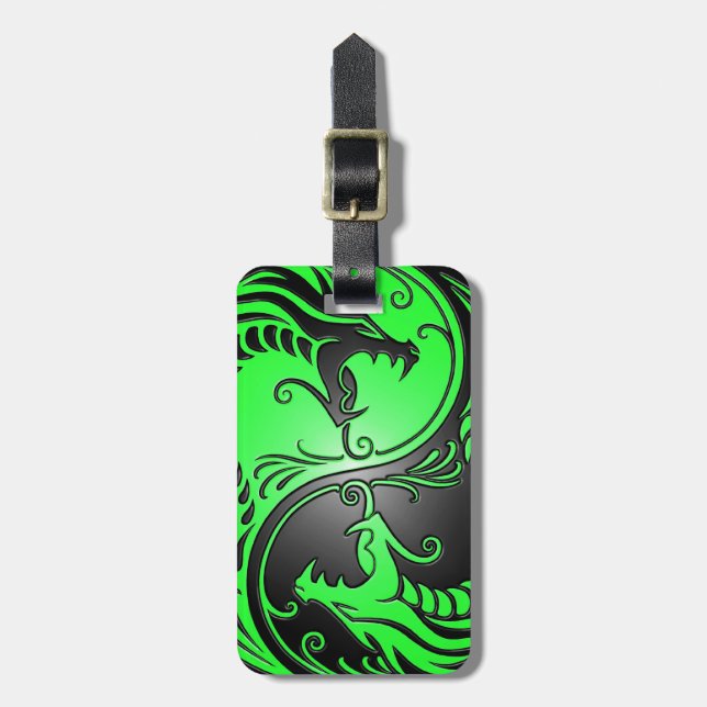 Étiquette À Bagage Dragons, vert et noir de Yin Yang (Devant Vertical)