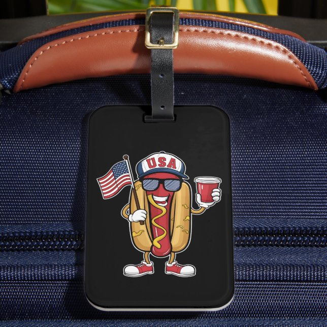 Étiquette À Bagage Drapeau 4 juillet Hotdog Funny Patriotique USA (Insitu Rectoal 2)