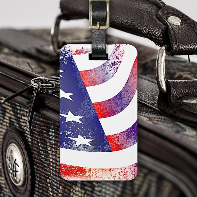 Étiquette À Bagage Drapeau Américain Abstrait Patriotique Grunge (Luggage tag featuring a grunge variation of the USA flag with stars and stripes - patriot - 4th)