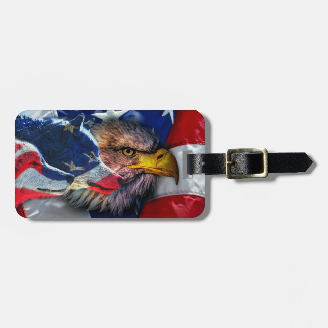 Étiquette À Bagage Drapeau américain du loup d'aigle chauve (Devant horizontal)