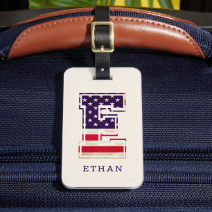 Étiquette À Bagage Drapeau américain moderne Monogramme E