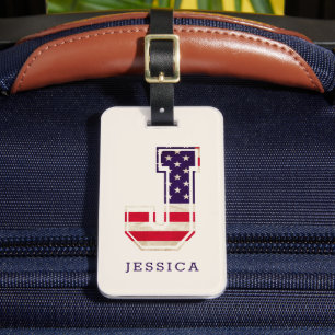 Étiquette À Bagage Drapeau américain moderne Monogramme J