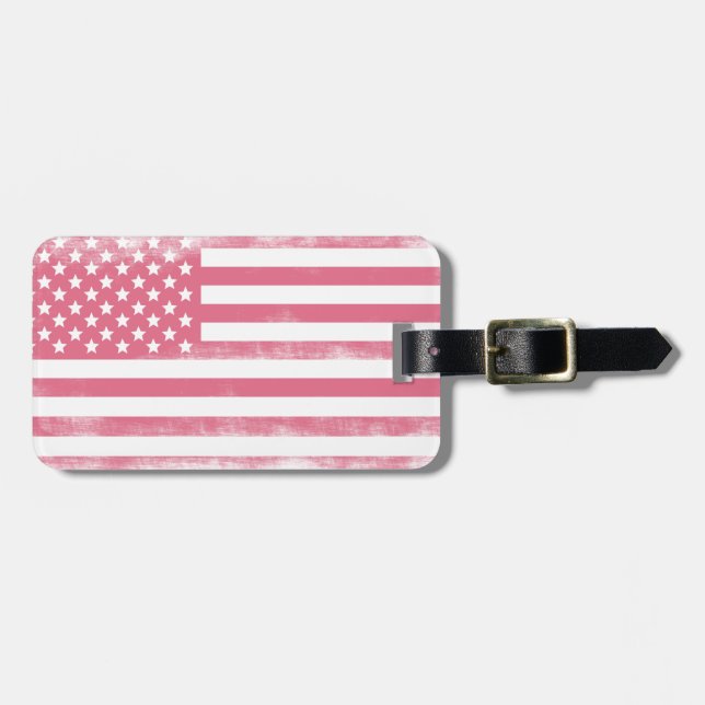 Étiquette À Bagage Drapeau américain tendance rose Grunge (Devant horizontal)