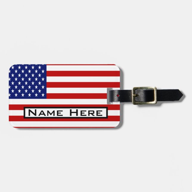 Étiquette À Bagage Drapeau Américain Très Cool Avec Votre Nom Monogra (Devant horizontal)