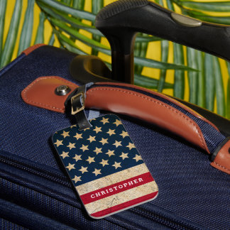 Étiquette À Bagage Drapeau américain vintage nom et adresse personnal