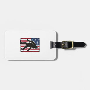 Étiquette À Bagage Drapeau américain vintage silhouette Bigfoot vecte
