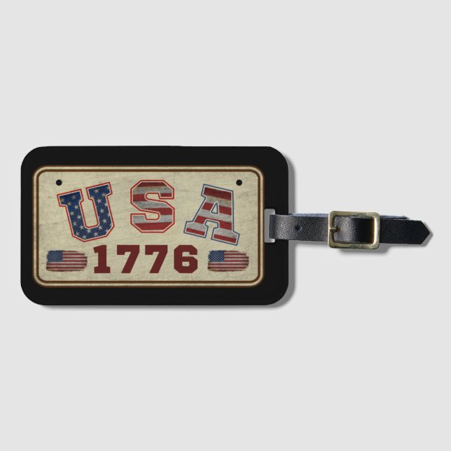 Étiquette À Bagage Drapeau américain vintage USA 1776 (Devant Horizontal)