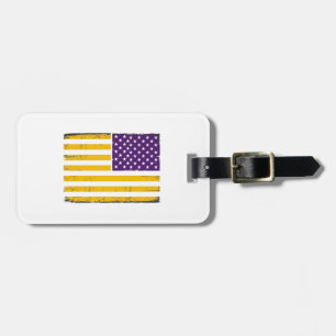 Étiquette À Bagage Drapeau américain violet et or en détresse Vecteur