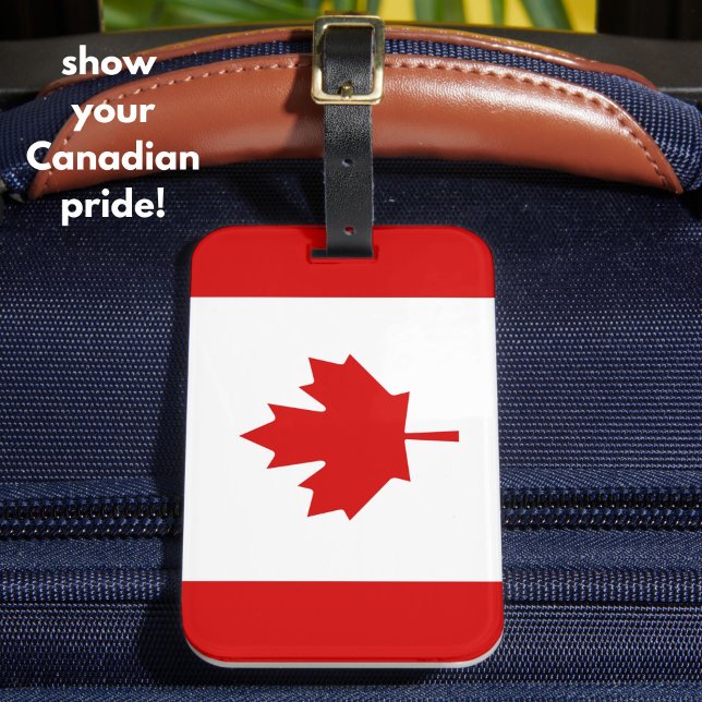 Étiquette À Bagage Drapeau Canada Feuille d'érable Rouge Blanc Patrio (Show your Canadian pride with this classic Canada flag luggage tag. Red white and maple leaf forever)