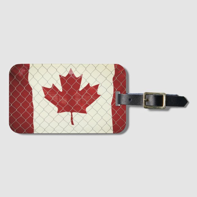 Étiquette À Bagage Drapeau canadien. Clôture de lien de chaîne. Rusti (Devant Horizontal)