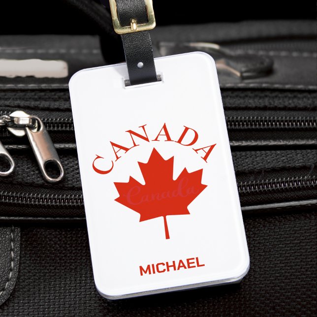 Étiquette À Bagage Drapeau canadien rouge et blanc Feuille d'érable (red and white canada canadian flag maple leaf luggage tag)