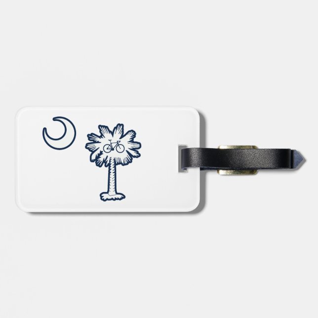 Étiquette À Bagage Drapeau de Caroline du Sud Vélo Arbre Palmiste (Dos horizontal)