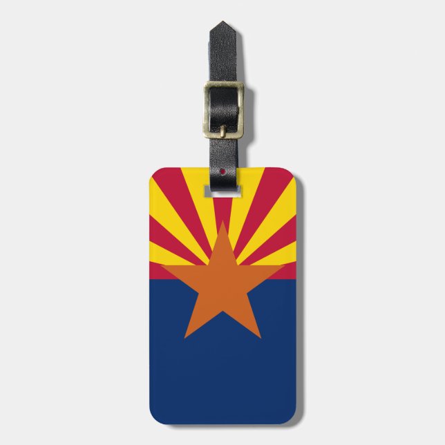 Étiquette À Bagage Drapeau de l'Arizona : Soleil couchant, l'État de  (Devant Vertical)