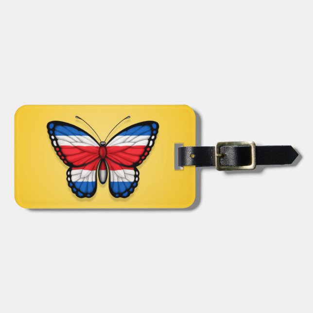 Étiquette À Bagage Drapeau de papillon de Rican de côte sur le jaune (Devant horizontal)