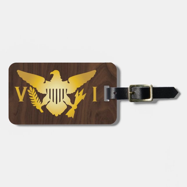 Étiquette À Bagage Drapeau des îles Vierges de l'or, Faux Dark Wood (Devant horizontal)