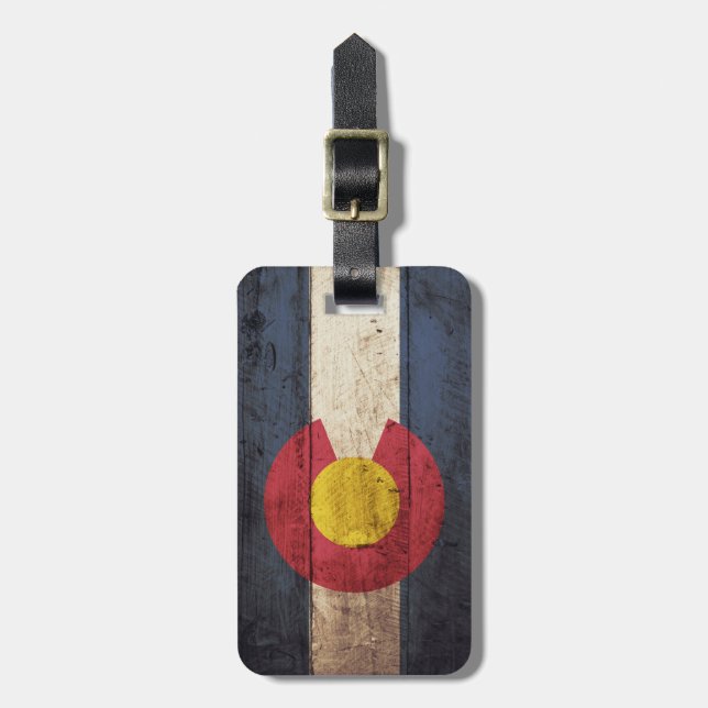 Étiquette À Bagage Drapeau d'état du Colorado sur le vieux grain en (Devant Vertical)