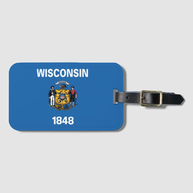 Étiquette À Bagage Drapeau d'État du Wisconsin, États-Unis (Devant Horizontal)