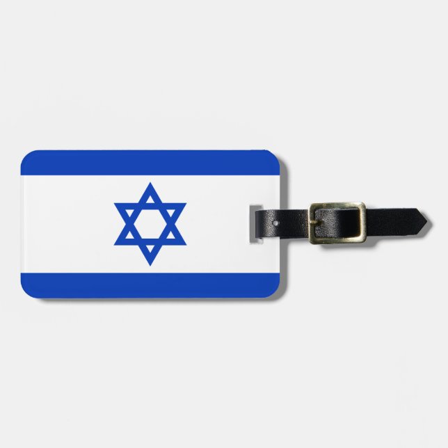 Étiquette À Bagage Drapeau d'Israël Balise avec bracelet en cuir (Devant horizontal)