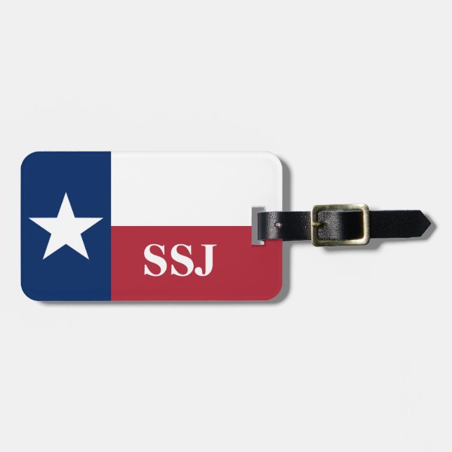 Étiquette À Bagage Drapeau du Texas rouge blanc bleu Monogramme (Devant horizontal)