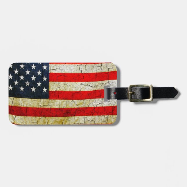 Étiquette À Bagage Drapeau Grunge America (Devant horizontal)